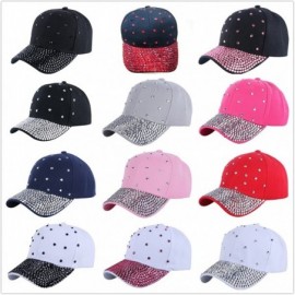 Baseball Caps Women Rhinestone Bling Baseball Cap Adjustable Studded Crystal Snapback Sun Hat - Red-silverstone - C118GZ8XLCN...