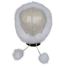Skullies & Beanies Winter Women Real Fox Fur Trapper Hat Skiing Warm Russian Caps with Pompom Adjustable - Natural White - CV...