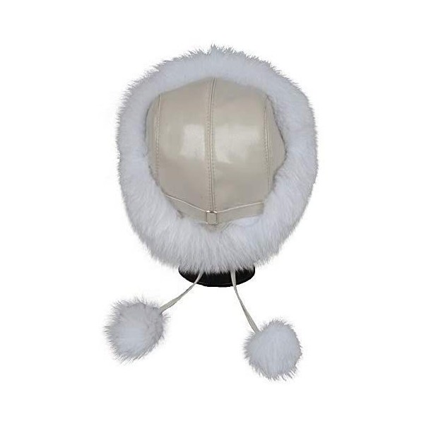 Skullies & Beanies Winter Women Real Fox Fur Trapper Hat Skiing Warm Russian Caps with Pompom Adjustable - Natural White - CV...