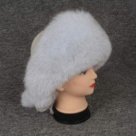 Skullies & Beanies Winter Women Real Fox Fur Trapper Hat Skiing Warm Russian Caps with Pompom Adjustable - Natural White - CV...