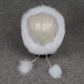 Skullies & Beanies Winter Women Real Fox Fur Trapper Hat Skiing Warm Russian Caps with Pompom Adjustable - Natural White - CV...