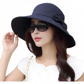 Bucket Hats Womens UPF50 Cotton Packable Sun Hats w/Chin Cord Wide Brim Stylish 54-60CM - 69038_navy - CJ18DWWW5KW $46.62
