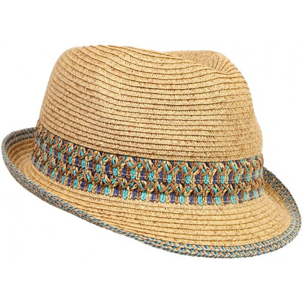 Fedoras UPF50+ Adjustable Multicolor Woven Pattern Short Brim Fedora Hat - 1 - Blue - C112ENYM6YD $18.76