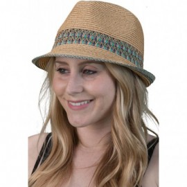 Fedoras UPF50+ Adjustable Multicolor Woven Pattern Short Brim Fedora Hat - 1 - Blue - C112ENYM6YD $18.76