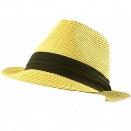 Fedoras Men's Summer Classic Fedora Trilby Black 3 Pleat Hatband Hat - Natural - CC11DGOR2AT $20.69