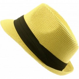 Fedoras Men's Summer Classic Fedora Trilby Black 3 Pleat Hatband Hat - Natural - CC11DGOR2AT $10.60