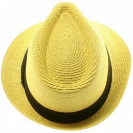 Fedoras Men's Summer Classic Fedora Trilby Black 3 Pleat Hatband Hat - Natural - CC11DGOR2AT $10.60