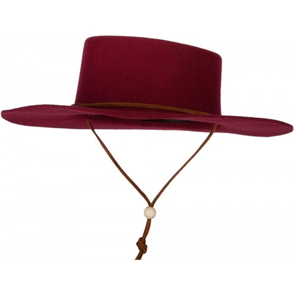 Fedoras Women's Wool Felt Suede Chin Cord Stiff Brim Bolero Fedora Hat - Burgundy - CJ18YAQ3459 $50.41