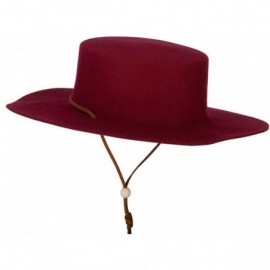 Fedoras Women's Wool Felt Suede Chin Cord Stiff Brim Bolero Fedora Hat - Burgundy - CJ18YAQ3459 $50.41