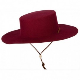 Fedoras Women's Wool Felt Suede Chin Cord Stiff Brim Bolero Fedora Hat - Burgundy - CJ18YAQ3459 $50.41