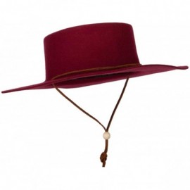 Fedoras Women's Wool Felt Suede Chin Cord Stiff Brim Bolero Fedora Hat - Burgundy - CJ18YAQ3459 $50.41