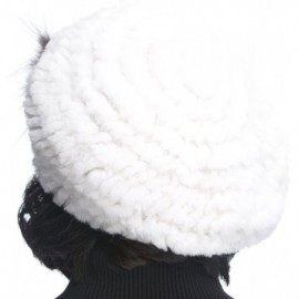 Berets Winter Women's Rex Rabbit Fur Beret Hats with Fur Flower - White - C011FG7MUYD $16.41