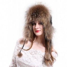 Bomber Hats Women's Winter Aviator Trapper Hat Genuine Fox Raccoon Fur Russian Ushanka Hat - Natural Raccoon - C412NGDV9V7 $2...