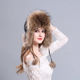 Bomber Hats Women's Winter Aviator Trapper Hat Genuine Fox Raccoon Fur Russian Ushanka Hat - Natural Raccoon - C412NGDV9V7 $2...