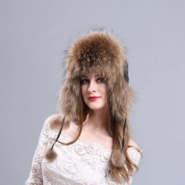 Bomber Hats Women's Winter Aviator Trapper Hat Genuine Fox Raccoon Fur Russian Ushanka Hat - Natural Raccoon - C412NGDV9V7 $2...