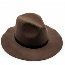 Fedoras Women Or Men Woolen Plain Black Felt Fedora - Brown-001 - CT12N1IQ88Q $15.76