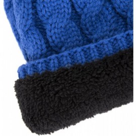 Skullies & Beanies Women's Winter Ribbed Knit Faux Fur Pompoms Chunky Lined Beanie Hats - Single-royal Blue - CE186QOERSG $9.68