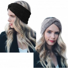 Cold Weather Headbands Womens Winter Warm Beanie Headband Soft Stretch Skiing Cable Knit Cap Ear Warmer Headbands - 18-black/...