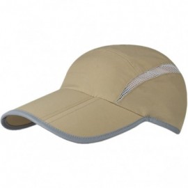 Baseball Caps Foldable Mesh Sports Cap with Reflective Stripe Breathable Sun Runner Cap - Khaki - C917YKTKQD6 $11.28