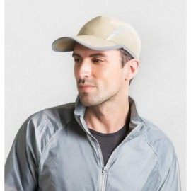 Baseball Caps Foldable Mesh Sports Cap with Reflective Stripe Breathable Sun Runner Cap - Khaki - C917YKTKQD6 $11.28