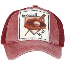 Baseball Caps High Ponytail Bun Trucker Mesh Vented Baseball Hat Cap - Baseball Yall Maroon Red - CX18IRWY4LM $13.72