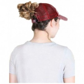 Baseball Caps High Ponytail Bun Trucker Mesh Vented Baseball Hat Cap - Baseball Yall Maroon Red - CX18IRWY4LM $13.72