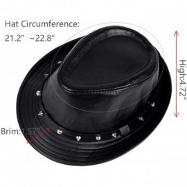Fedoras Men's Trilby Fedora Hats Classic Manhattan Structured Wool Felt Short Brim Rivet Trilby Hat - Black Leather - CF18XT6...