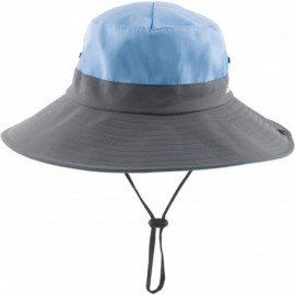 Sun Hats Women's Summer Mesh Wide Brim Sun UV Protection Hat with Ponytail Hole - Sky Blue - CV18TGNCDGD $14.17