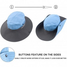 Sun Hats Women's Summer Mesh Wide Brim Sun UV Protection Hat with Ponytail Hole - Sky Blue - CV18TGNCDGD $14.17