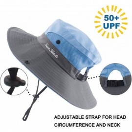 Sun Hats Women's Summer Mesh Wide Brim Sun UV Protection Hat with Ponytail Hole - Sky Blue - CV18TGNCDGD $14.17