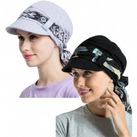 Newsboy Caps Chemo Hats for Women Bamboo Cotton Lined Newsboy Caps with Scarf Double Loop Headwear for Cancer Hair Loss - CA1...