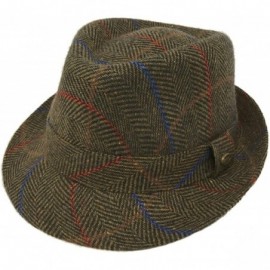 Fedoras Men's Classic Wool Herringbone Plaid Winter Fall Derby Fedora Trilby Hat - Brown - CK18YSUACKE $15.04