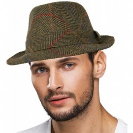 Fedoras Men's Classic Wool Herringbone Plaid Winter Fall Derby Fedora Trilby Hat - Brown - CK18YSUACKE $15.04