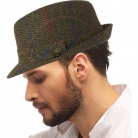 Fedoras Men's Classic Wool Herringbone Plaid Winter Fall Derby Fedora Trilby Hat - Brown - CK18YSUACKE $15.04