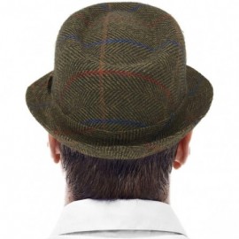 Fedoras Men's Classic Wool Herringbone Plaid Winter Fall Derby Fedora Trilby Hat - Brown - CK18YSUACKE $15.04