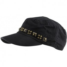 Baseball Caps Mens Cotton Punk Rivet Flat Cap Hat Military Camp Sun Snapback Hat - Black - CN120JJYUY5 $14.40