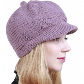 Skullies & Beanies Women's Knit Chunky Beanie - Winter Slouchy Beanie with Visor Skull Hat - Graceful - Light Purple - CY18M6...