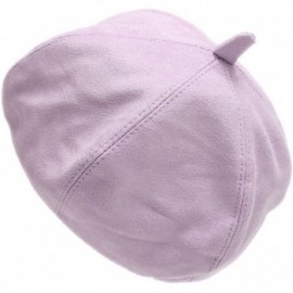 Berets French Style Lightweight Casual Classic Solid Color Faux Suede Leather Beret - Light Purple - CZ12MXTR5ER $9.71