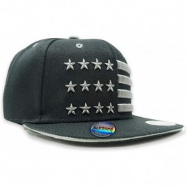 Baseball Caps USA Flag Snapback Hat - Classic 3D Embroidered Flat Bill Baseball Cap - Stars and Lines -Black / Grey - C318UMQ...