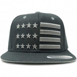 Baseball Caps USA Flag Snapback Hat - Classic 3D Embroidered Flat Bill Baseball Cap - Stars and Lines -Black / Grey - C318UMQ...
