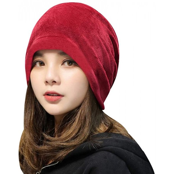 Skullies & Beanies Warm Winter Skull Cap Solid Color Velvet Hat Slouchy Beanie Cap - Wine - CE186WQZ2AR $11.65