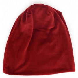Skullies & Beanies Warm Winter Skull Cap Solid Color Velvet Hat Slouchy Beanie Cap - Wine - CE186WQZ2AR $11.65