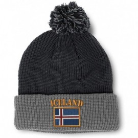 Skullies & Beanies Winter Pom Pom Beanie for Men & Women Iceland Flag Embroidery Skull Cap Hat - Black Grey - CT12ESL6BA5 $12.63