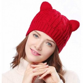 Skullies & Beanies Women's Hat Cat Ear Crochet Braided Knit Caps with Punk 3D Cat Stud Earring - A-cat Ear Hat_red - CH11HCU9...