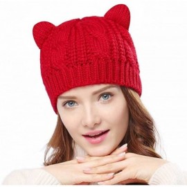 Skullies & Beanies Women's Hat Cat Ear Crochet Braided Knit Caps with Punk 3D Cat Stud Earring - A-cat Ear Hat_red - CH11HCU9...