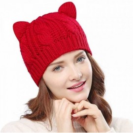 Skullies & Beanies Women's Hat Cat Ear Crochet Braided Knit Caps with Punk 3D Cat Stud Earring - A-cat Ear Hat_red - CH11HCU9...