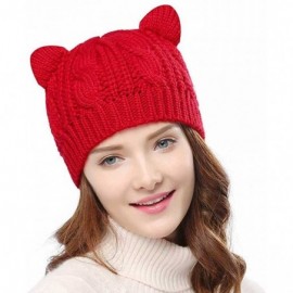 Skullies & Beanies Women's Hat Cat Ear Crochet Braided Knit Caps with Punk 3D Cat Stud Earring - A-cat Ear Hat_red - CH11HCU9...