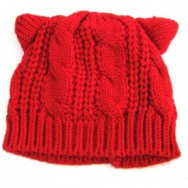 Skullies & Beanies Women's Hat Cat Ear Crochet Braided Knit Caps with Punk 3D Cat Stud Earring - A-cat Ear Hat_red - CH11HCU9...