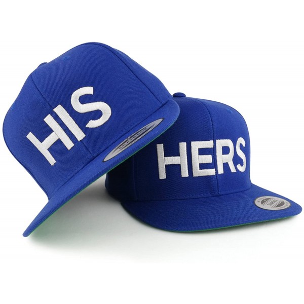 Baseball Caps His and Hers White Embroidered Flat Bill Structured Baseball Cap - Royal - CS18D6EIDRM $31.16