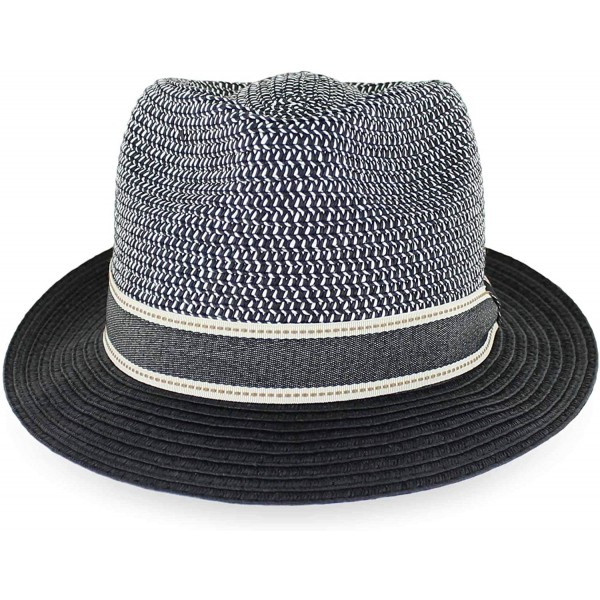 Fedoras Belfry Men Women Summer Straw Trilby Fedora Hat in Blue Tan Black - Bakosblack - C618SO2SCEQ $40.69